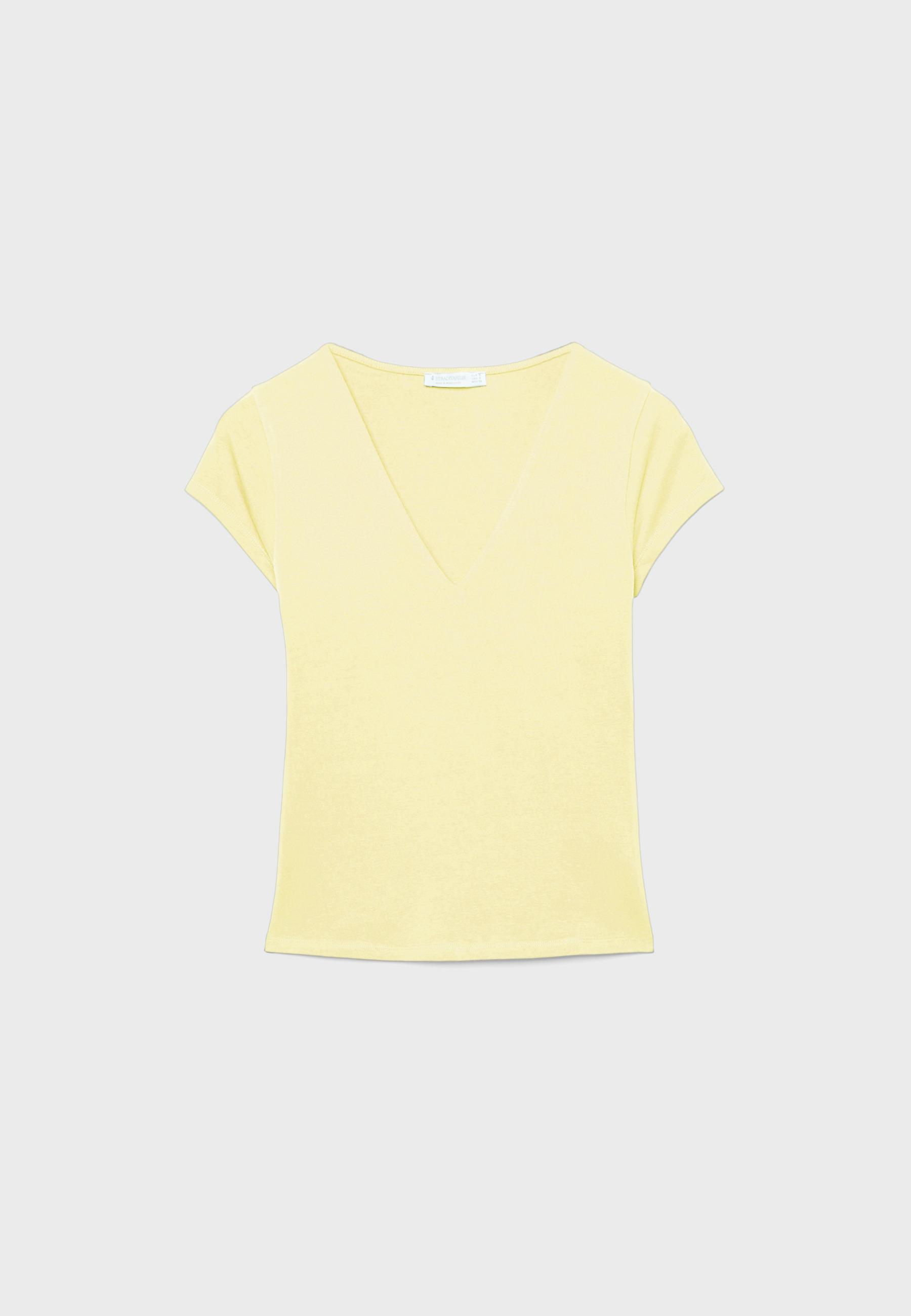 V-neck short sleeve T-shirt — Pastel yellow
