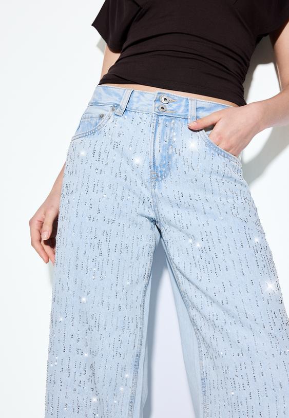 Дънки С Ниска Талия И Широк Крачол С Блясък