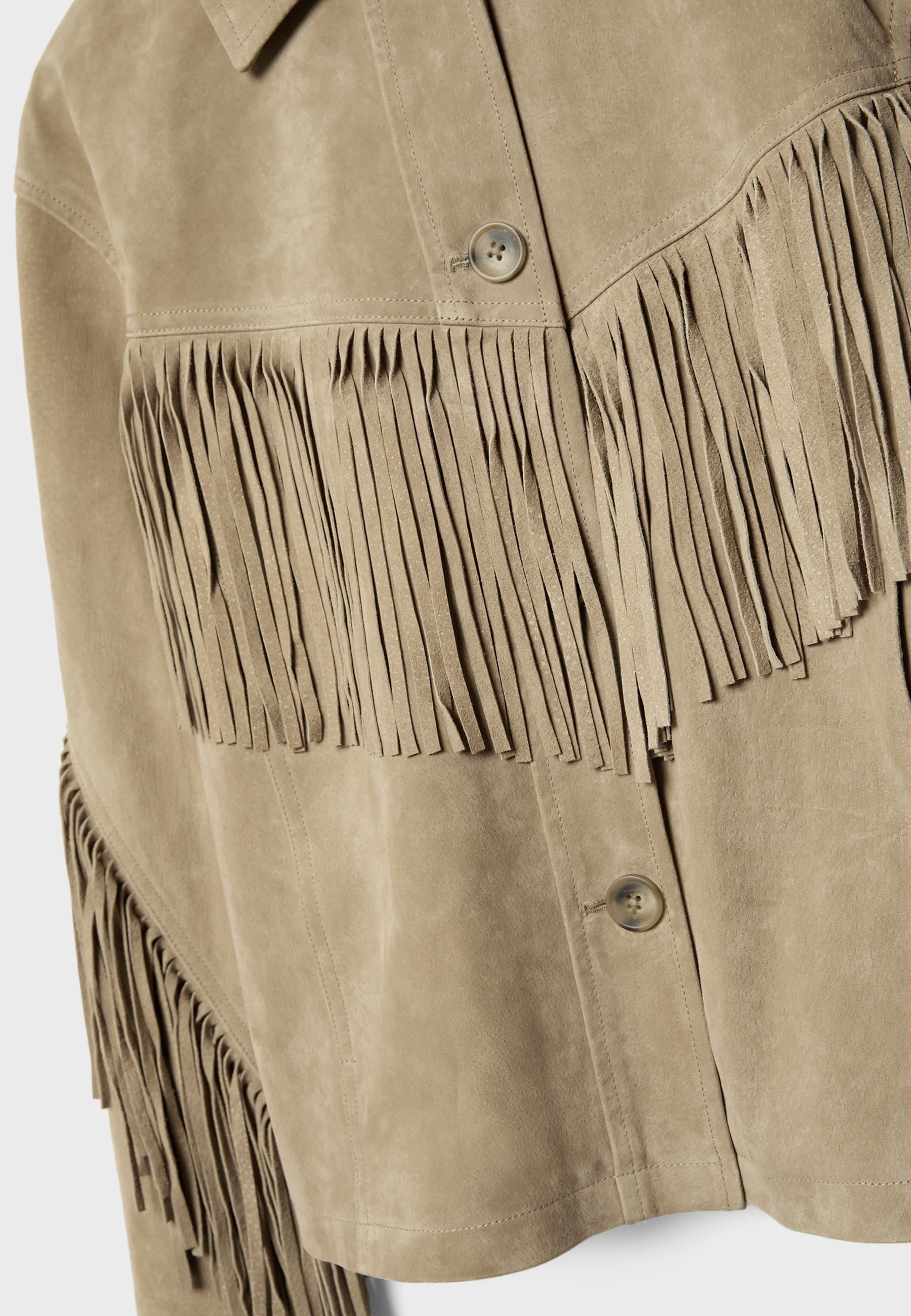 Fringed leather jacket — Stone
