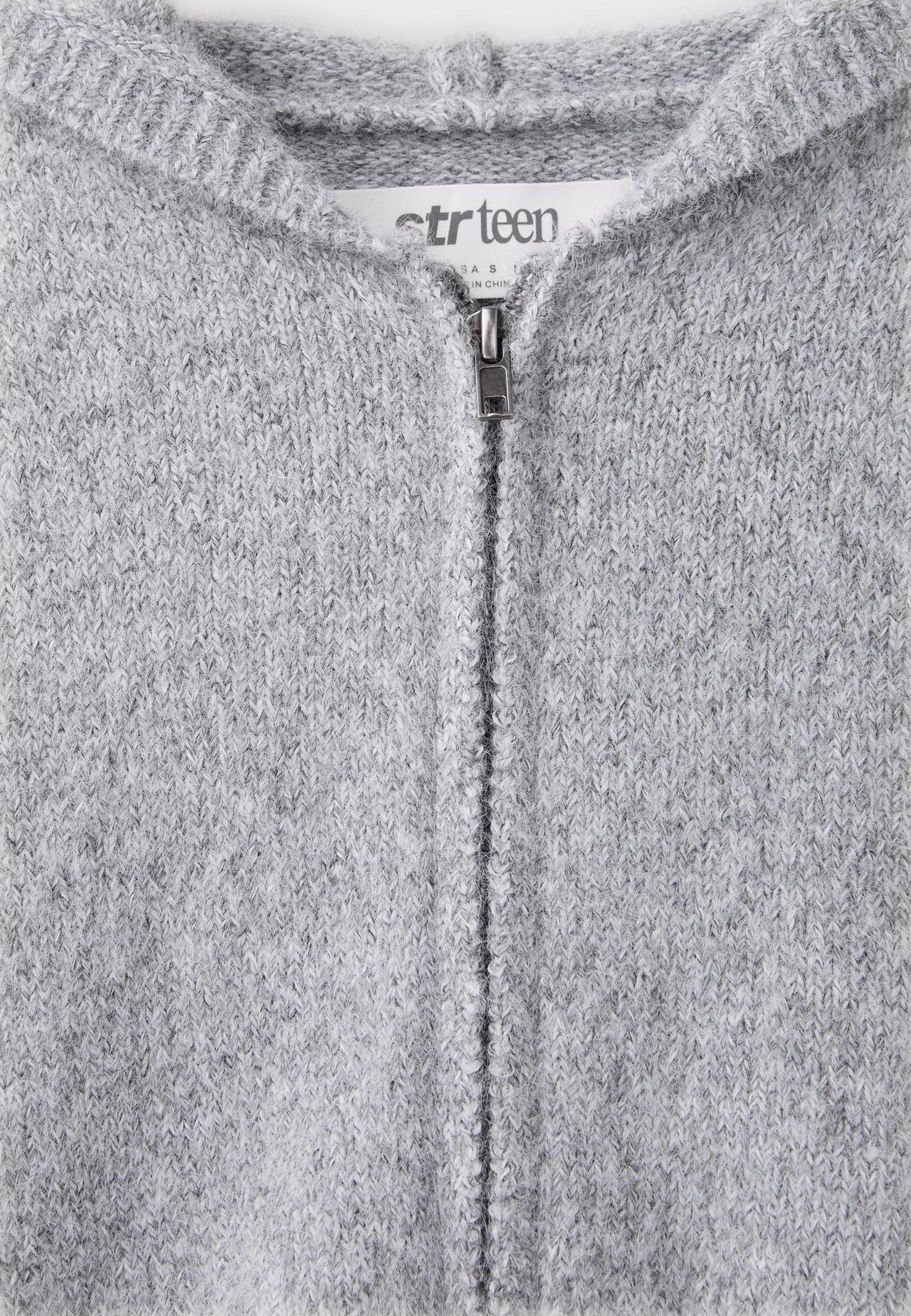 Hooded zip knit cardigan — Grey melange