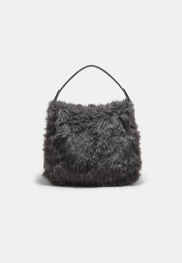 Faux fur shoulder bag — Dark grey 1