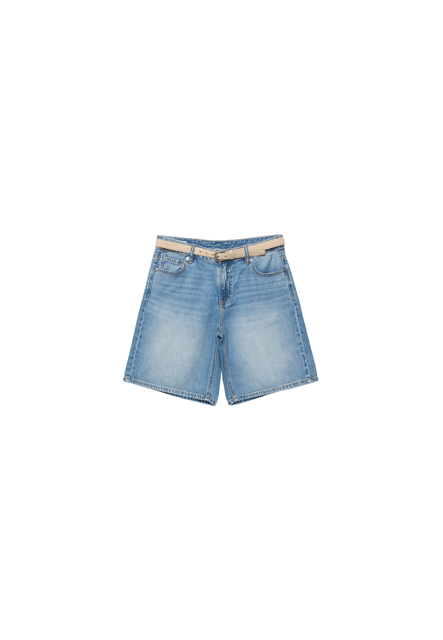 Belted denim Bermuda shorts — MEDIUM BLUE DENIM
