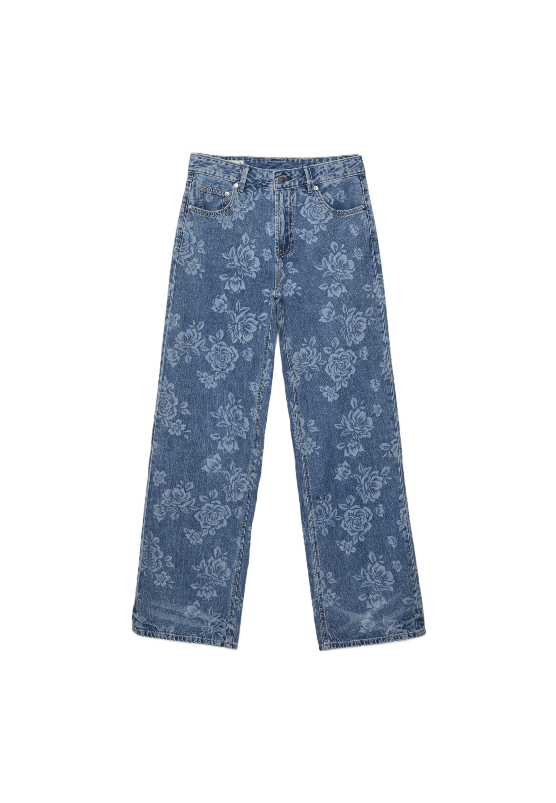 Lazer çiçek desenli straight fit jean - Görsel 14