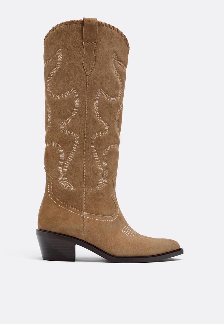 Stradivarius Kožne Western Čizme S Potpeticom Bež 38