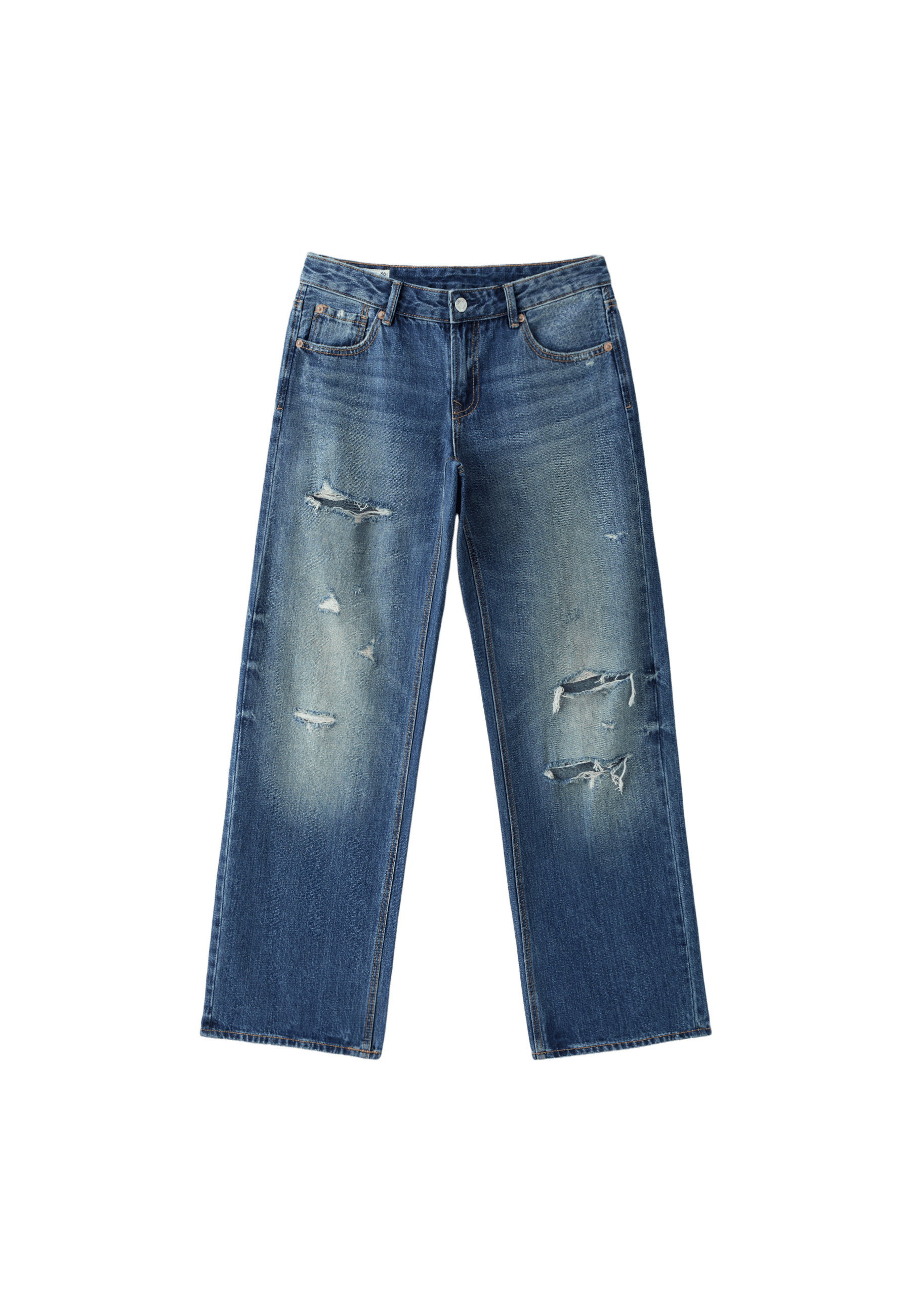 Low-rise ripped straight-leg jeans — MEDIUM DENIM WASH