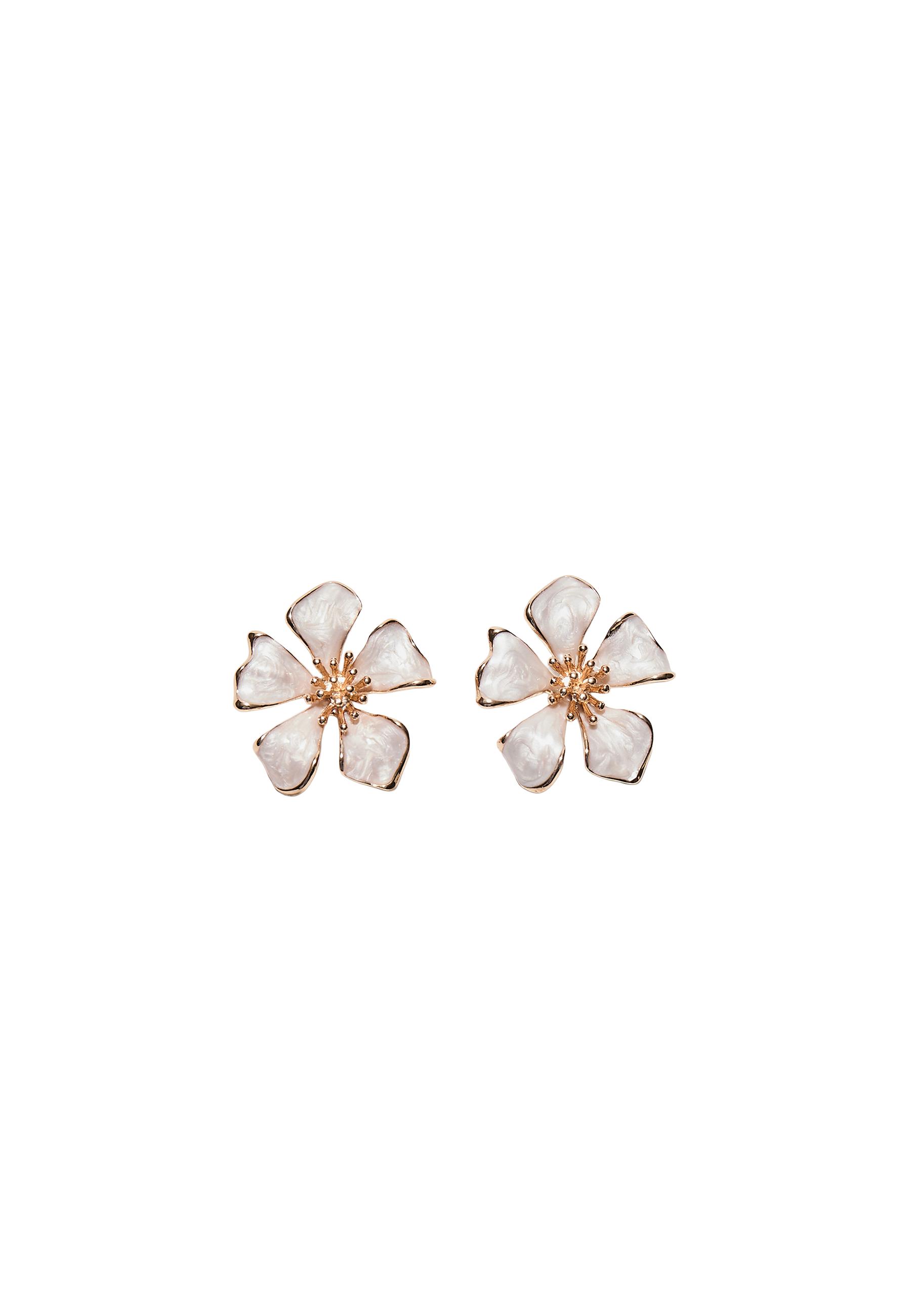 Enamelled flower earrings — Ecru