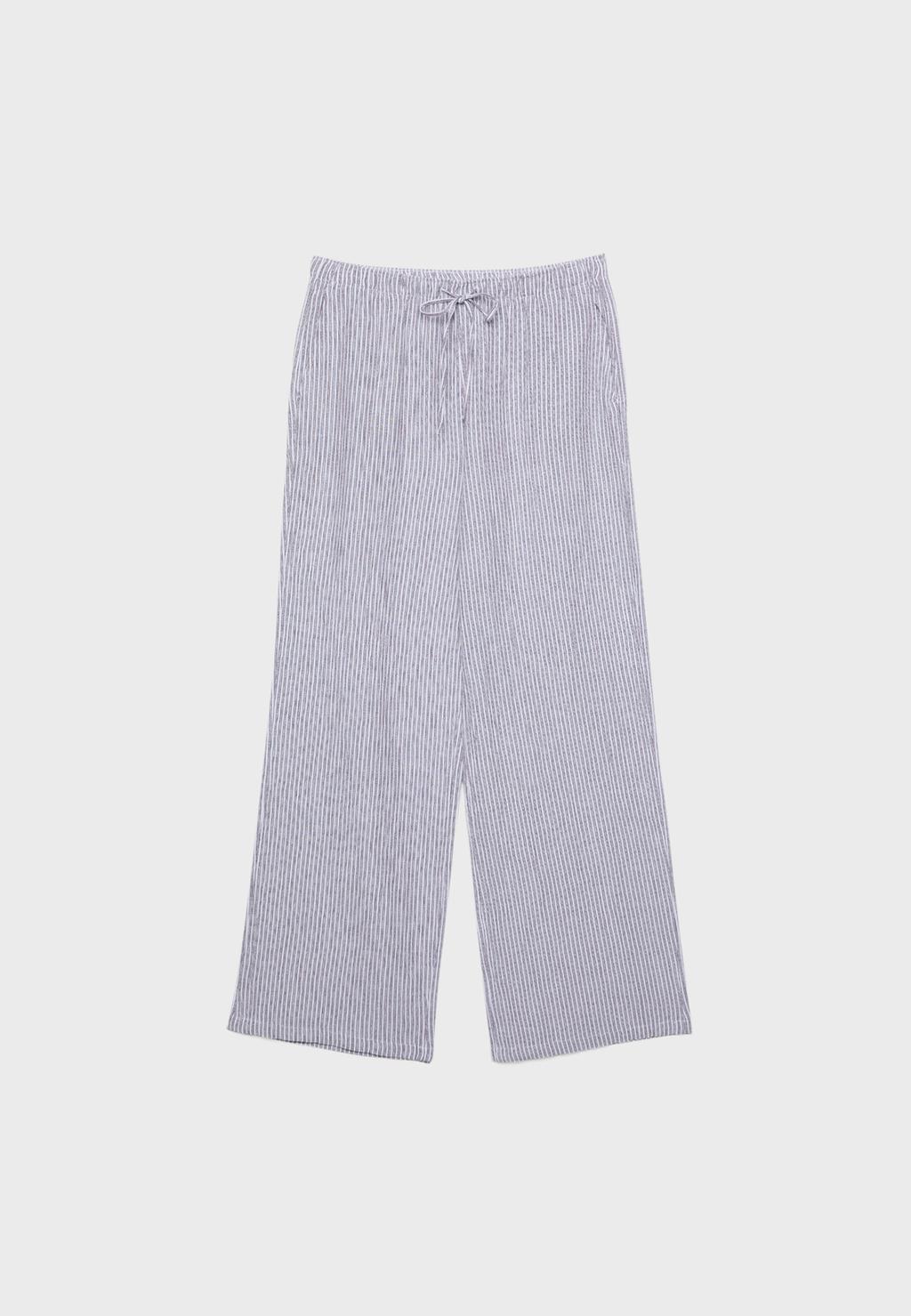 Dökümlü çizgili keten karışımlı pantolon