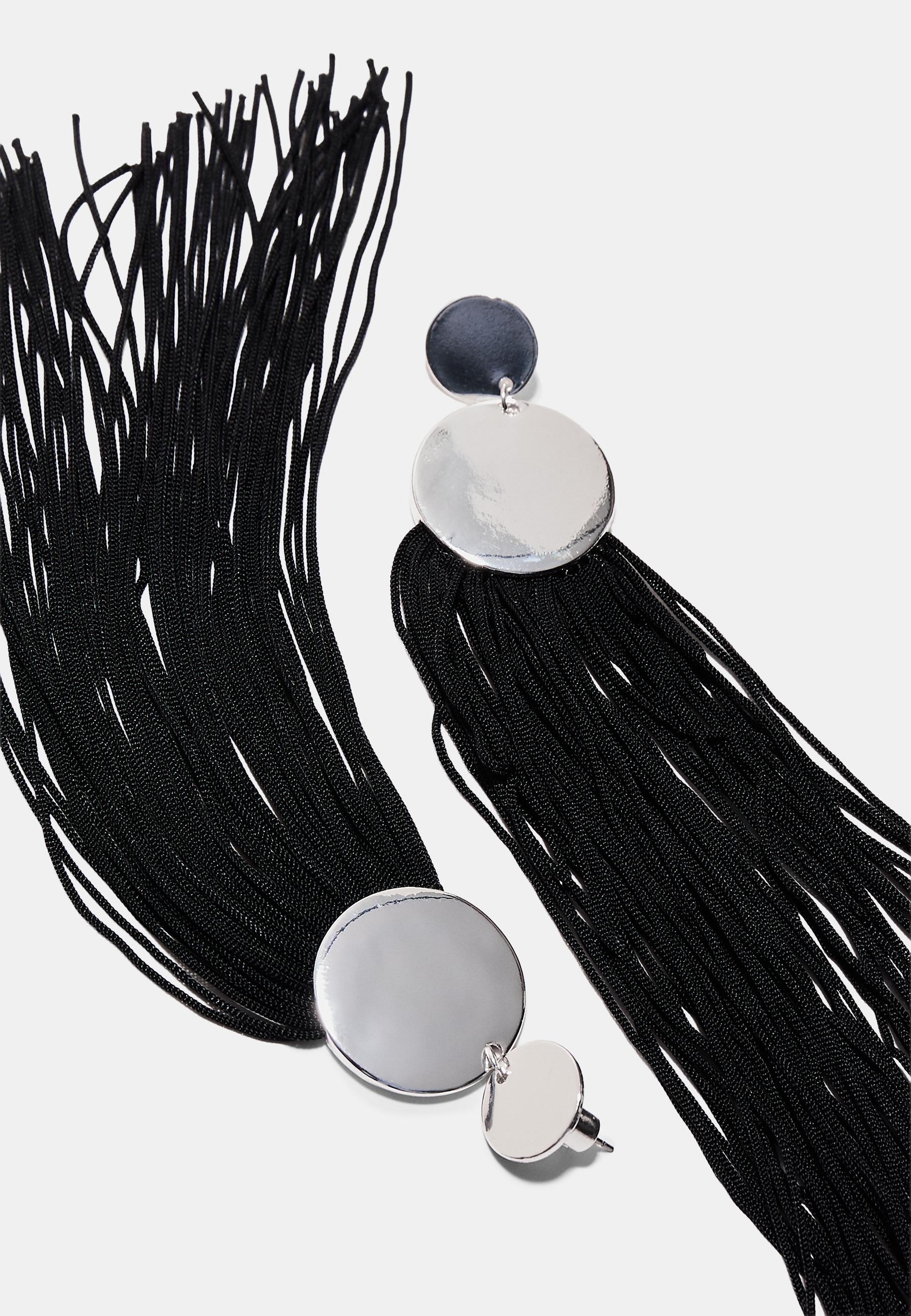 Long fringe earrings — Black