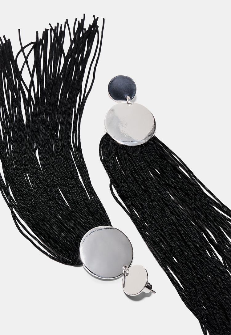 Stradivarius Μακρύ Σκουλαρίκι Με Κρόσσια Μαύρο Os φωτογραφία