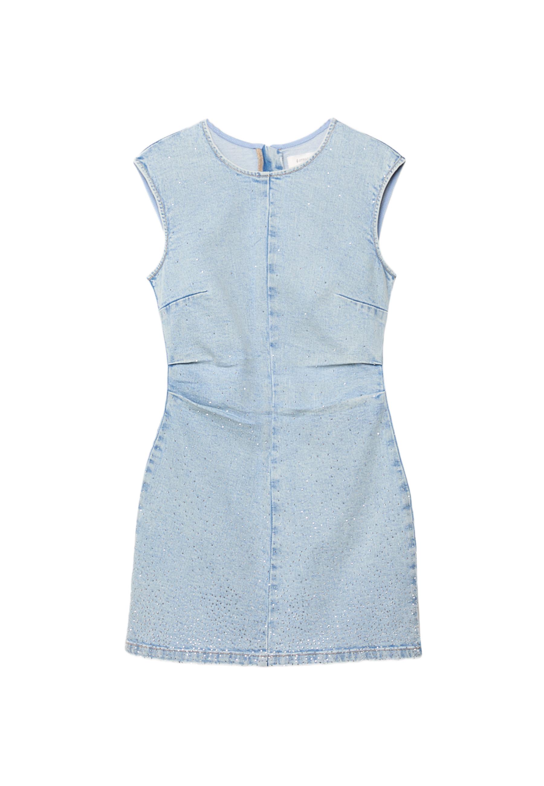 Short denim rhinestone dress — MEDIUM LIGHT BLUE DENIM