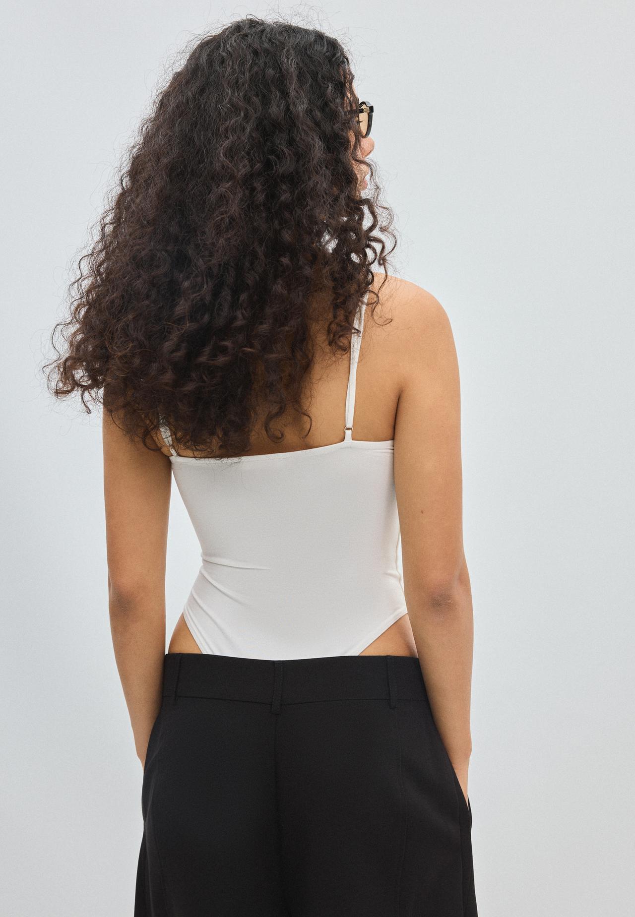 V-neck bodysuit with straps — Ecru