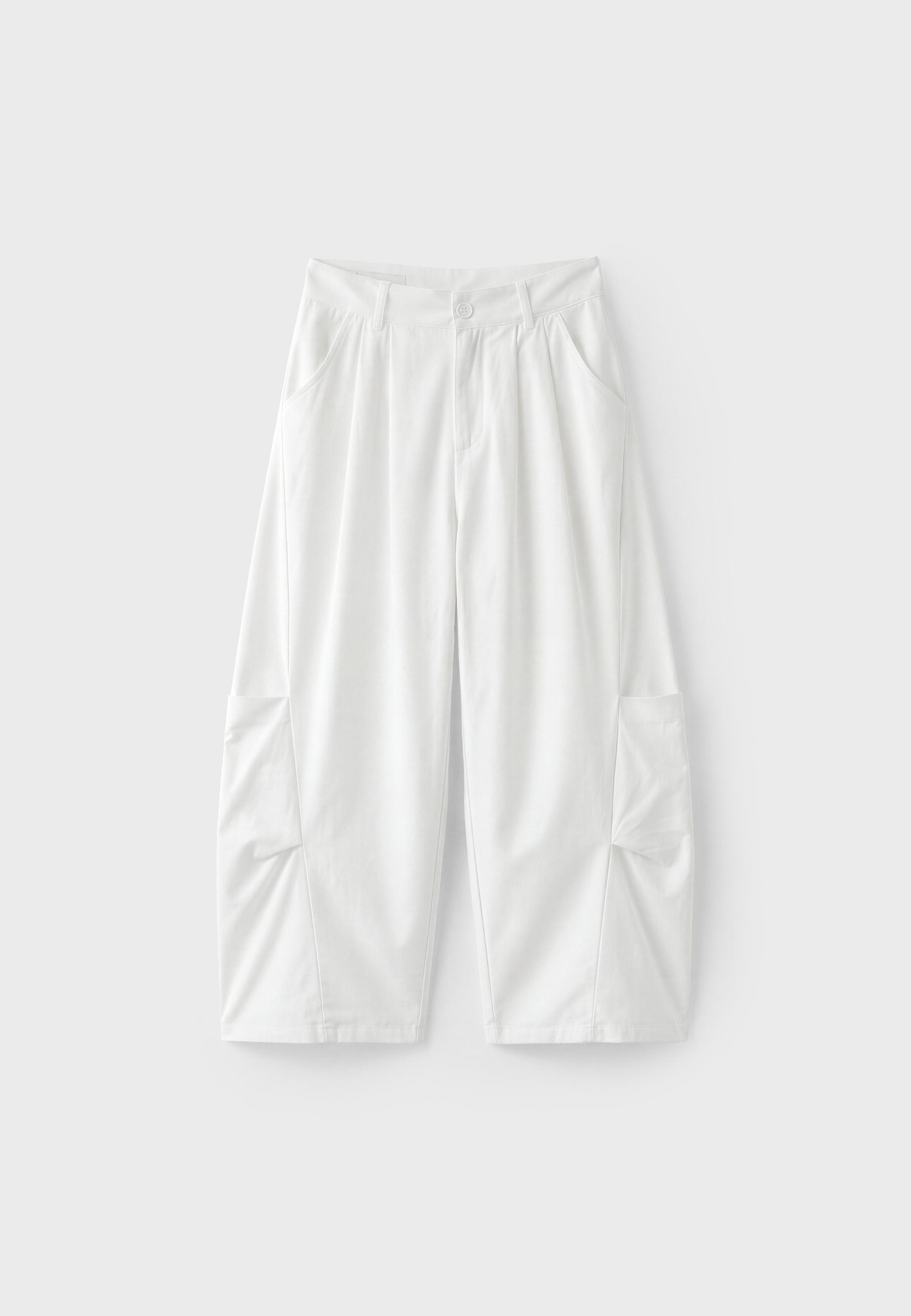 100% Cotton barrel trousers — White