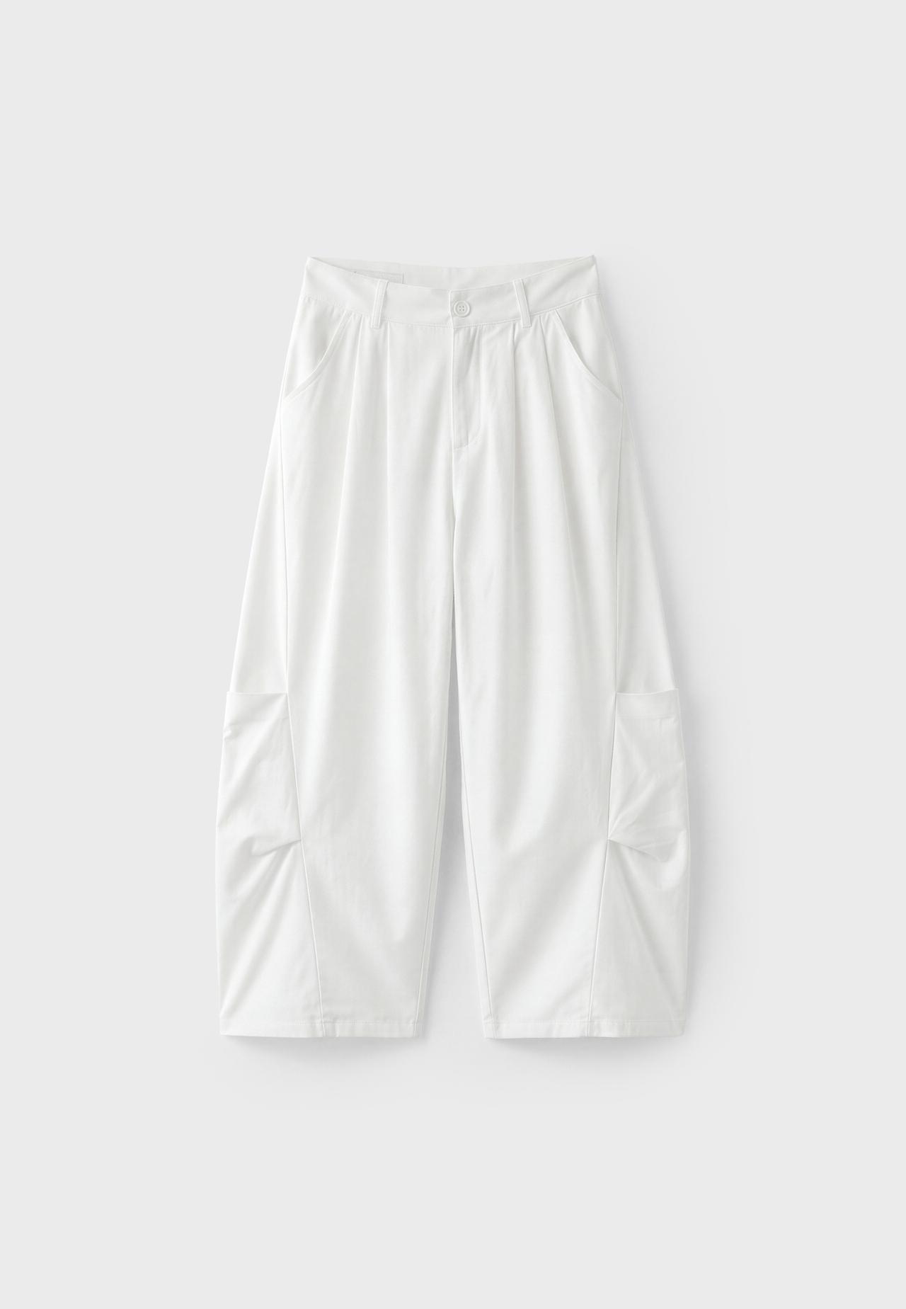 100% cotton barrel trousers — White