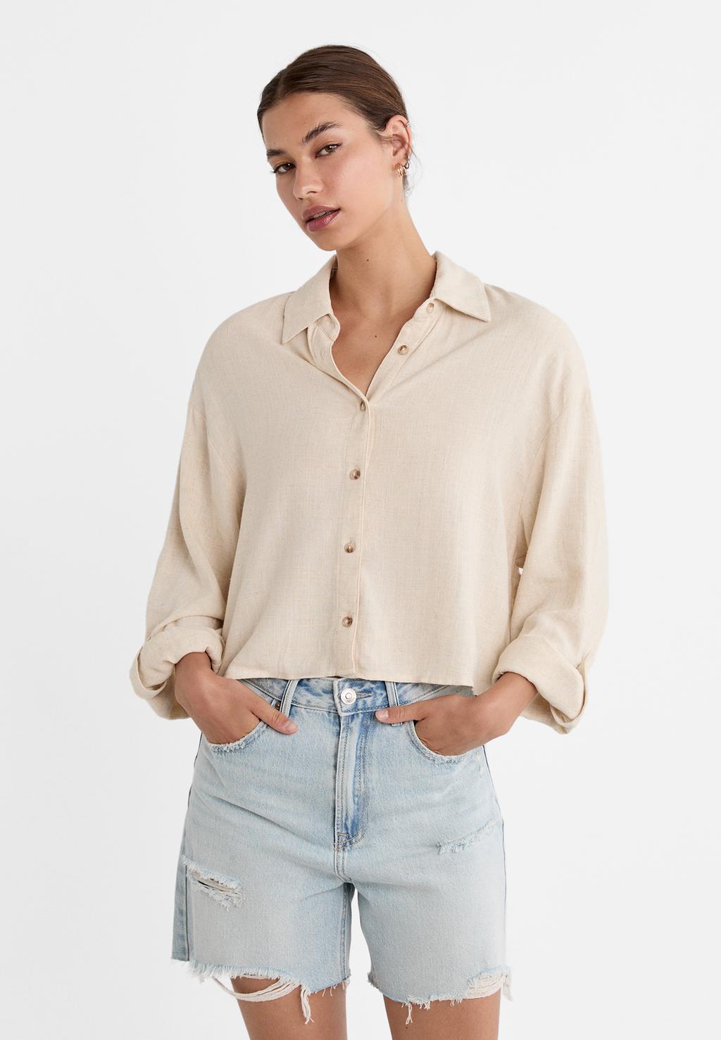 Short linen blend shirt