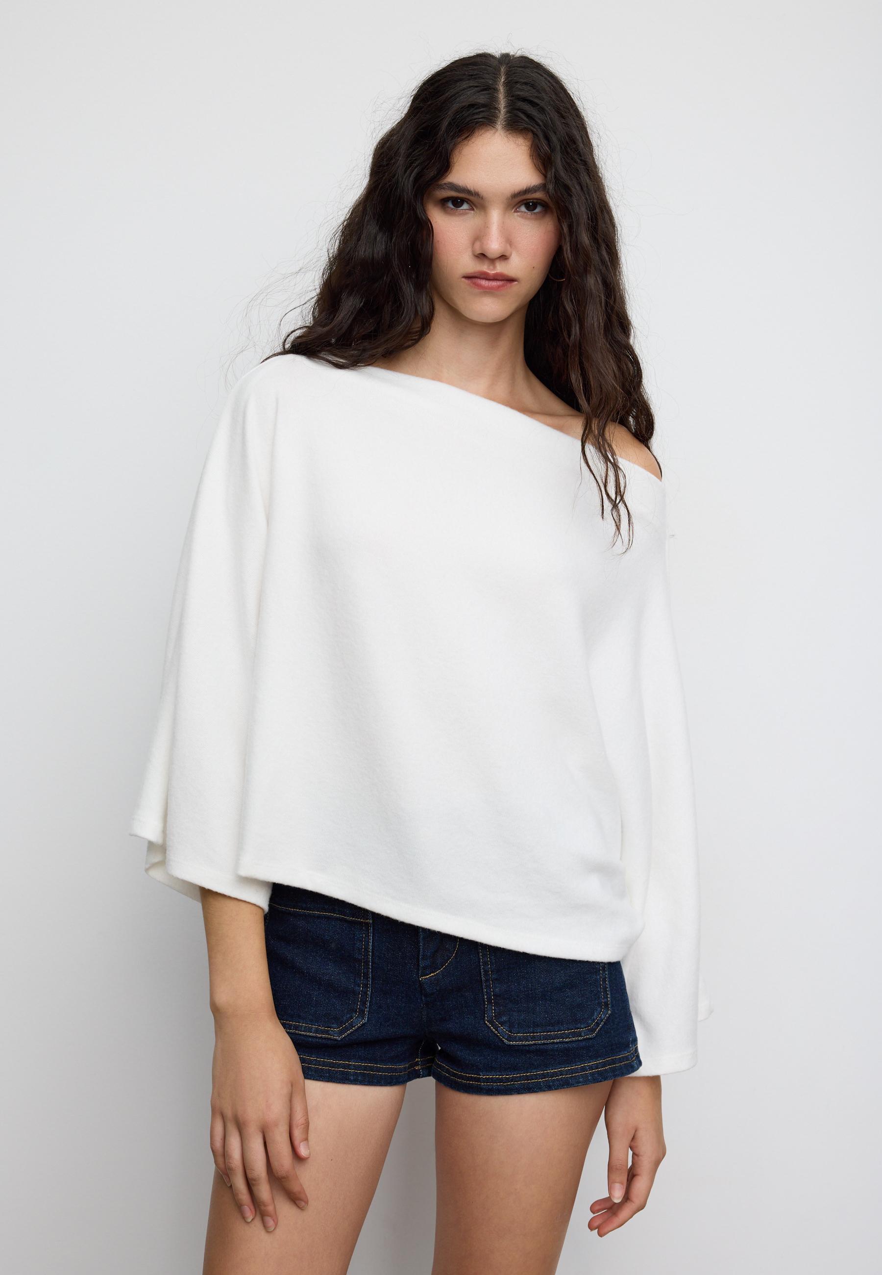 Boat neck cape top — Ecru