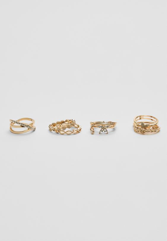 set van 9 ringen met vlinders en strassteentjes