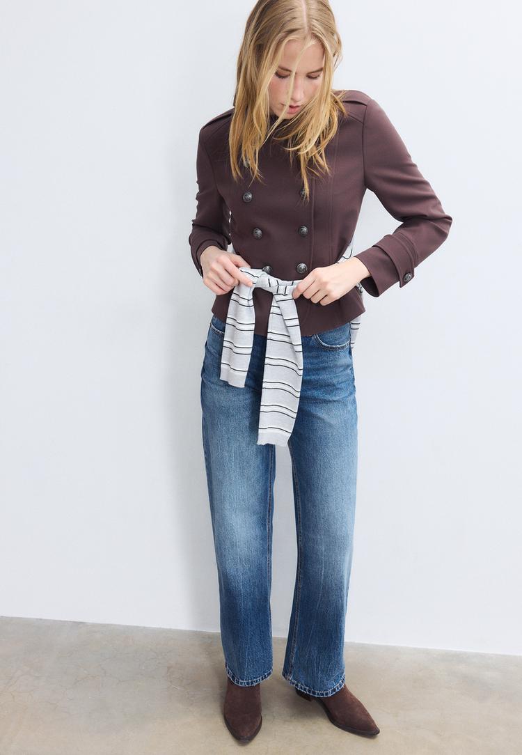 Stradivarius Τζιν Παντελόνι D92 Σε Ίσια Γραμμή Με Φαρδιά Γραμμή Μπλε Μεσαίας Απόχρωσης 38