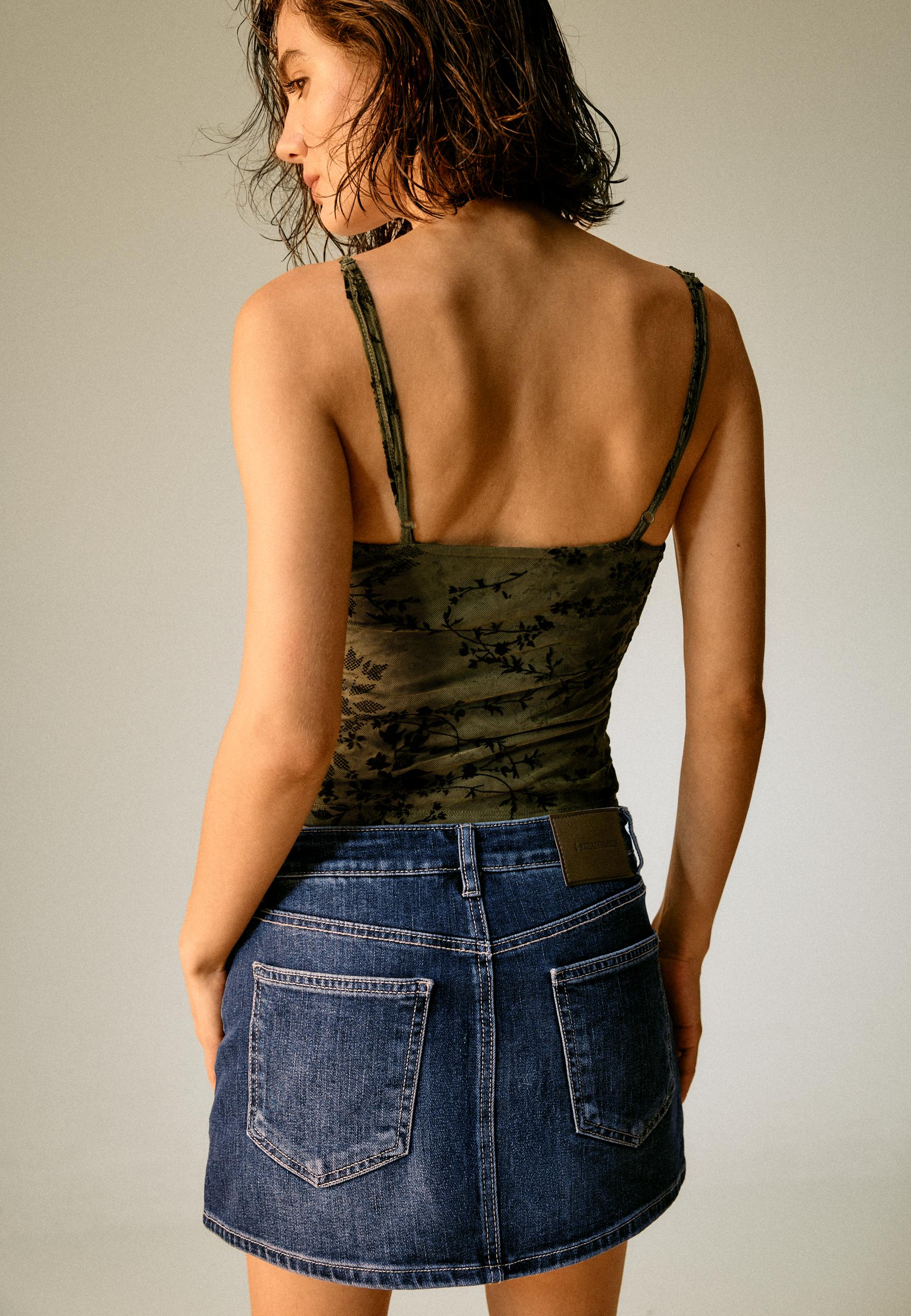 Mini crossover skort — MEDIUM DENIM WASH