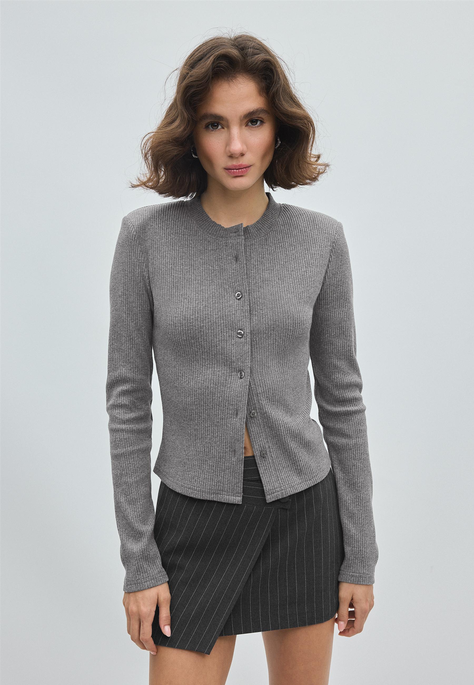 Knit cardigan with shoulder pads — Dark grey