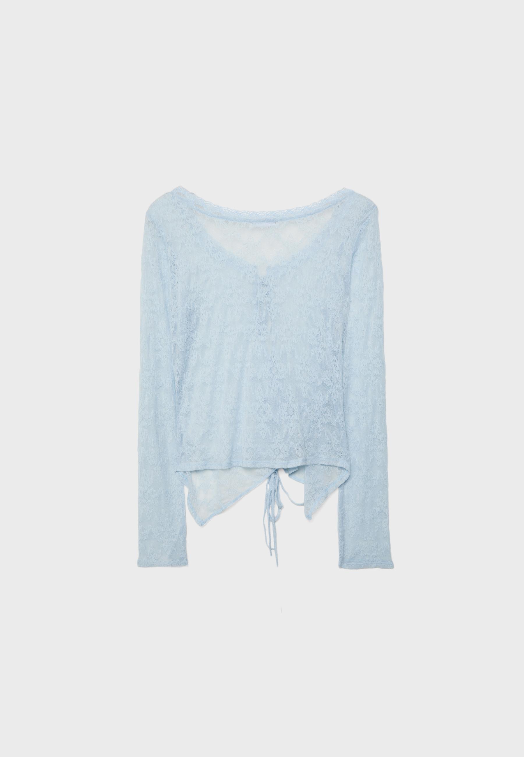 Crossover lace T-shirt — Sky blue