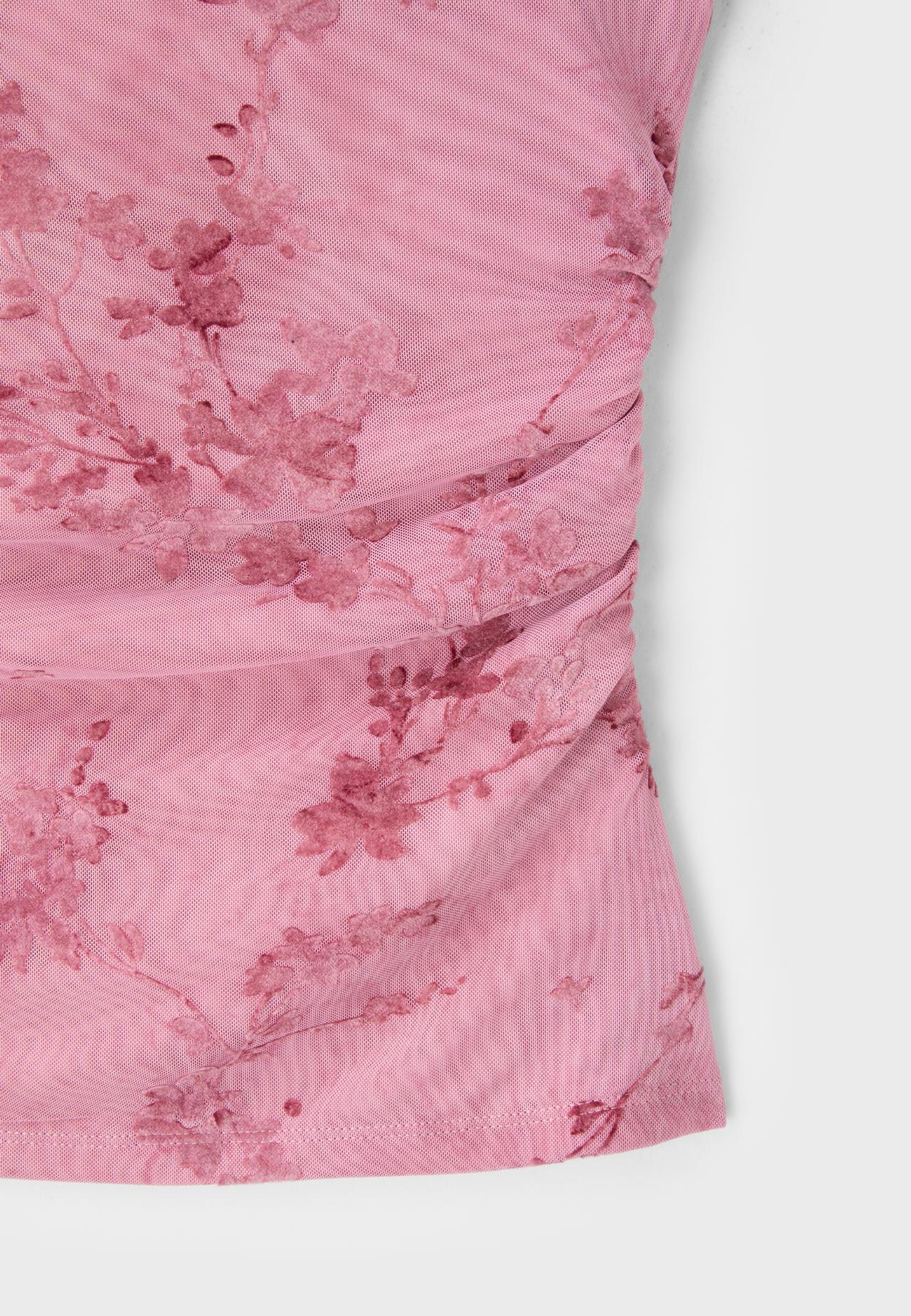 Flocked sleeveless funnel neck top — Salmon pink