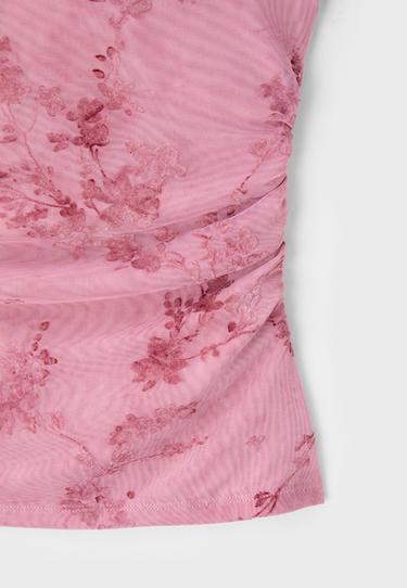 Flocked sleeveless funnel neck top — Salmon pink 9