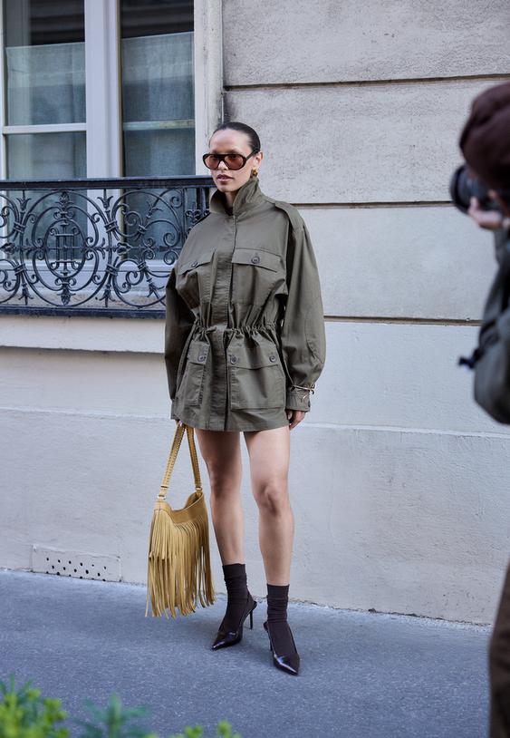 Stradivarius Cotton Parka With Pockets Olive Green S