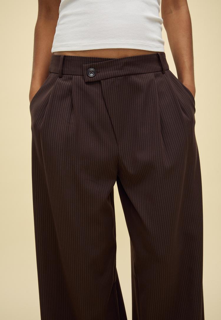 pantalon habille decontracte taille croisee rayures