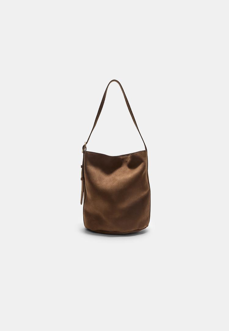 borsa a secchiello effetto camoscio