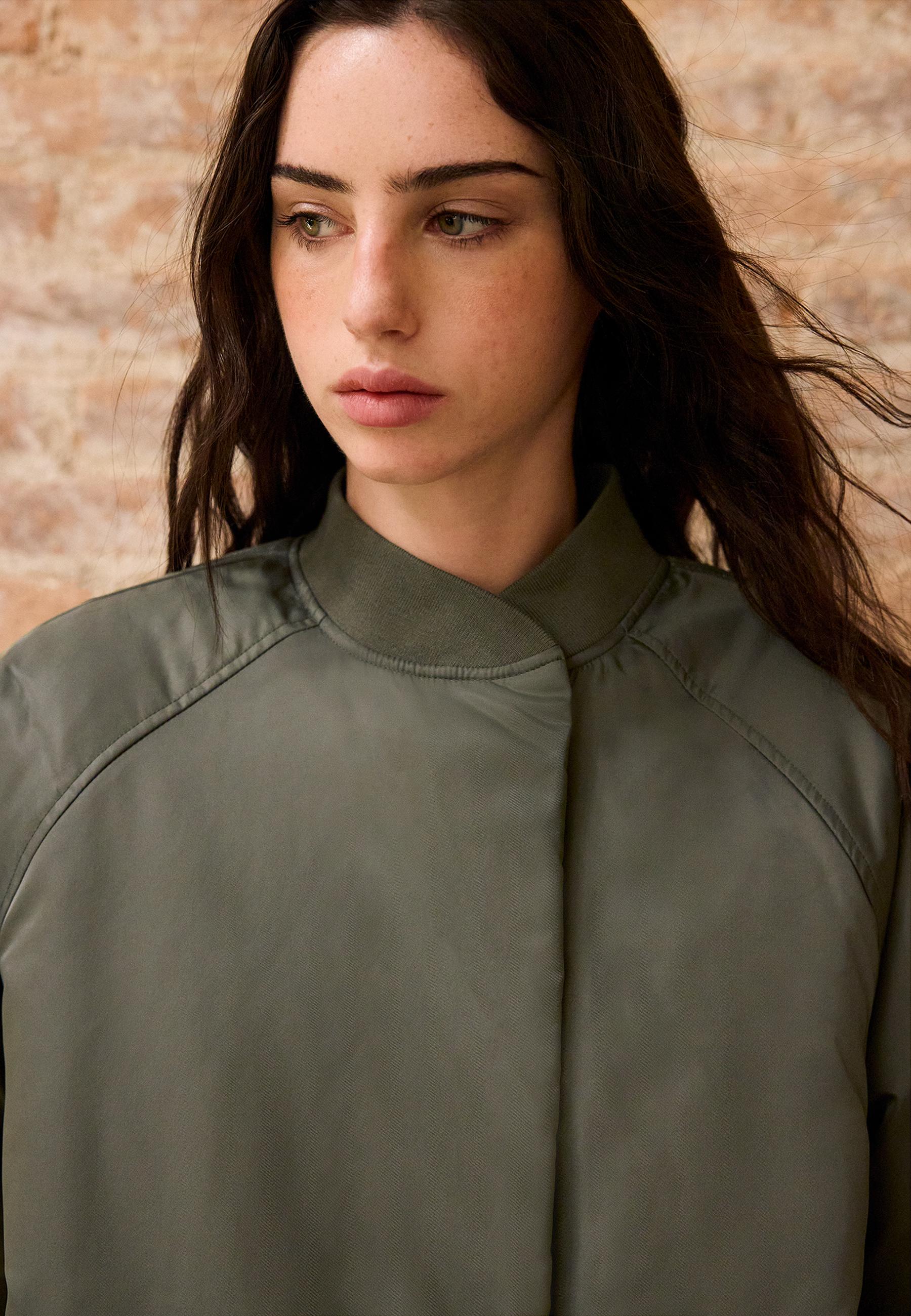 Stand collar bomber jacket — Khaki