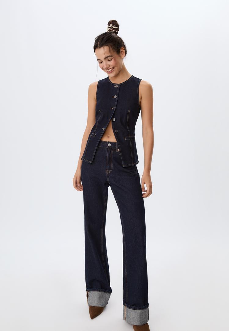 Stradivarius Denimtop Med Knapper S