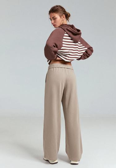Washed-effect straight jogger trousers — Beige 5