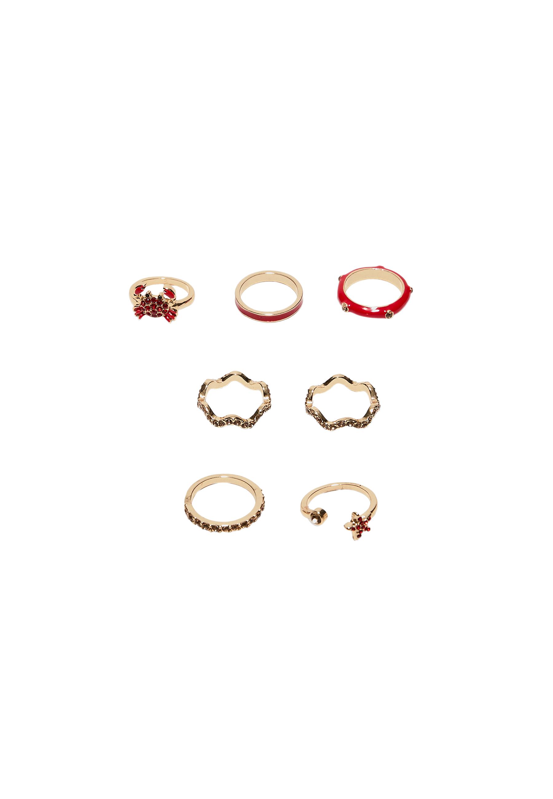 Set of 7 shimmery crab rings — Red