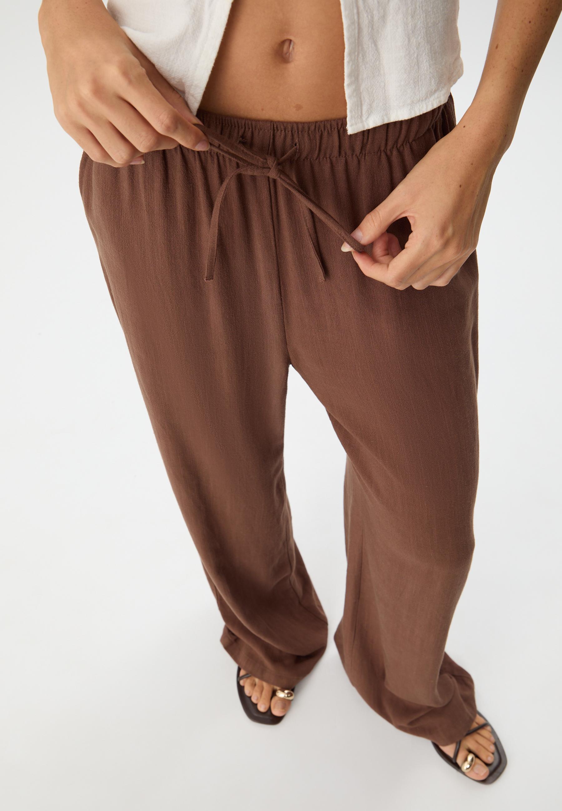 Keten görünümlü düz pantolon - Görsel 4