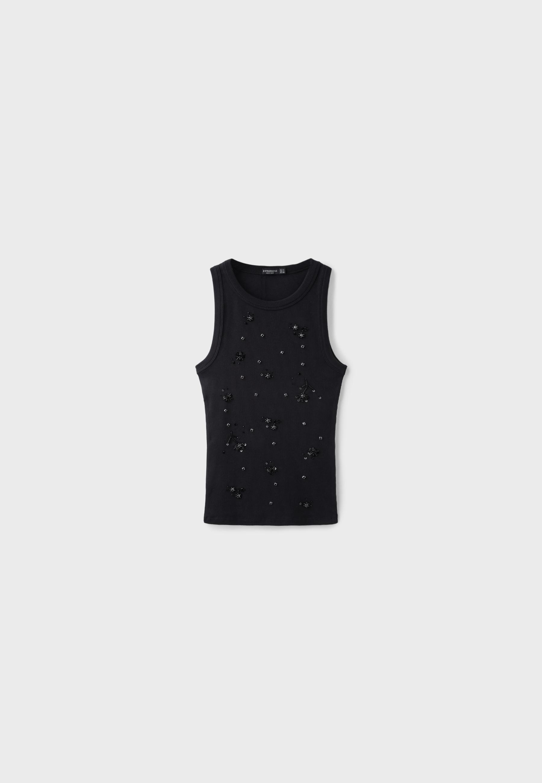 Jewelled racerback top — Black