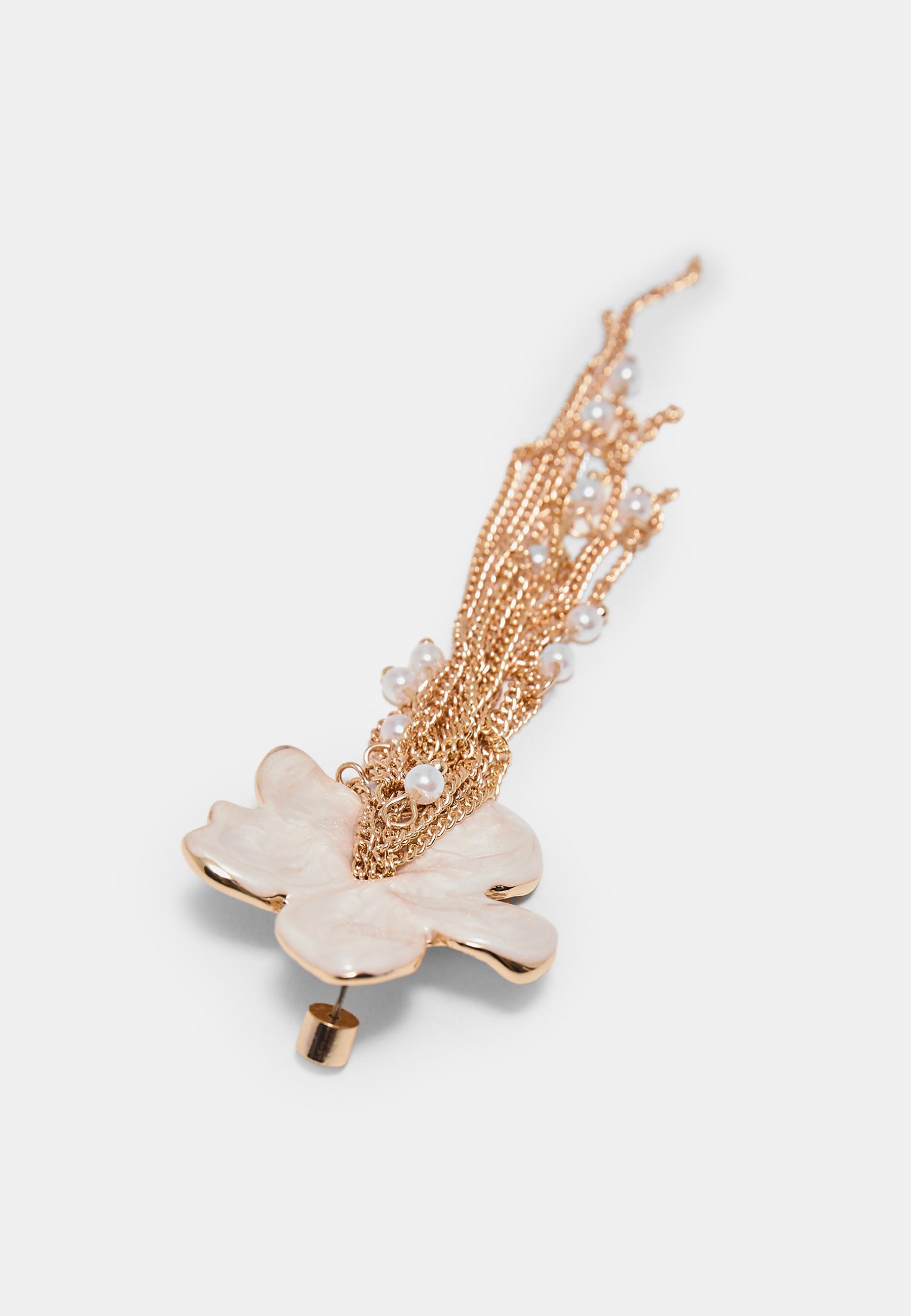 Enamelled flower chain cascade earrings — Ecru