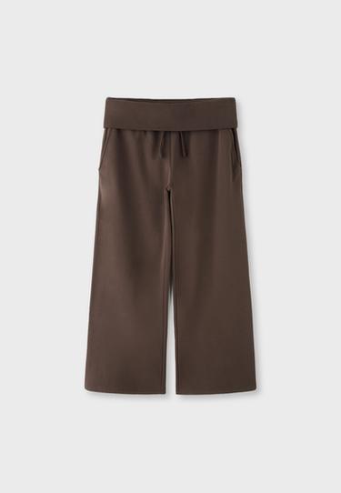 Straight-leg fold-over waistband joggers — Brown 7