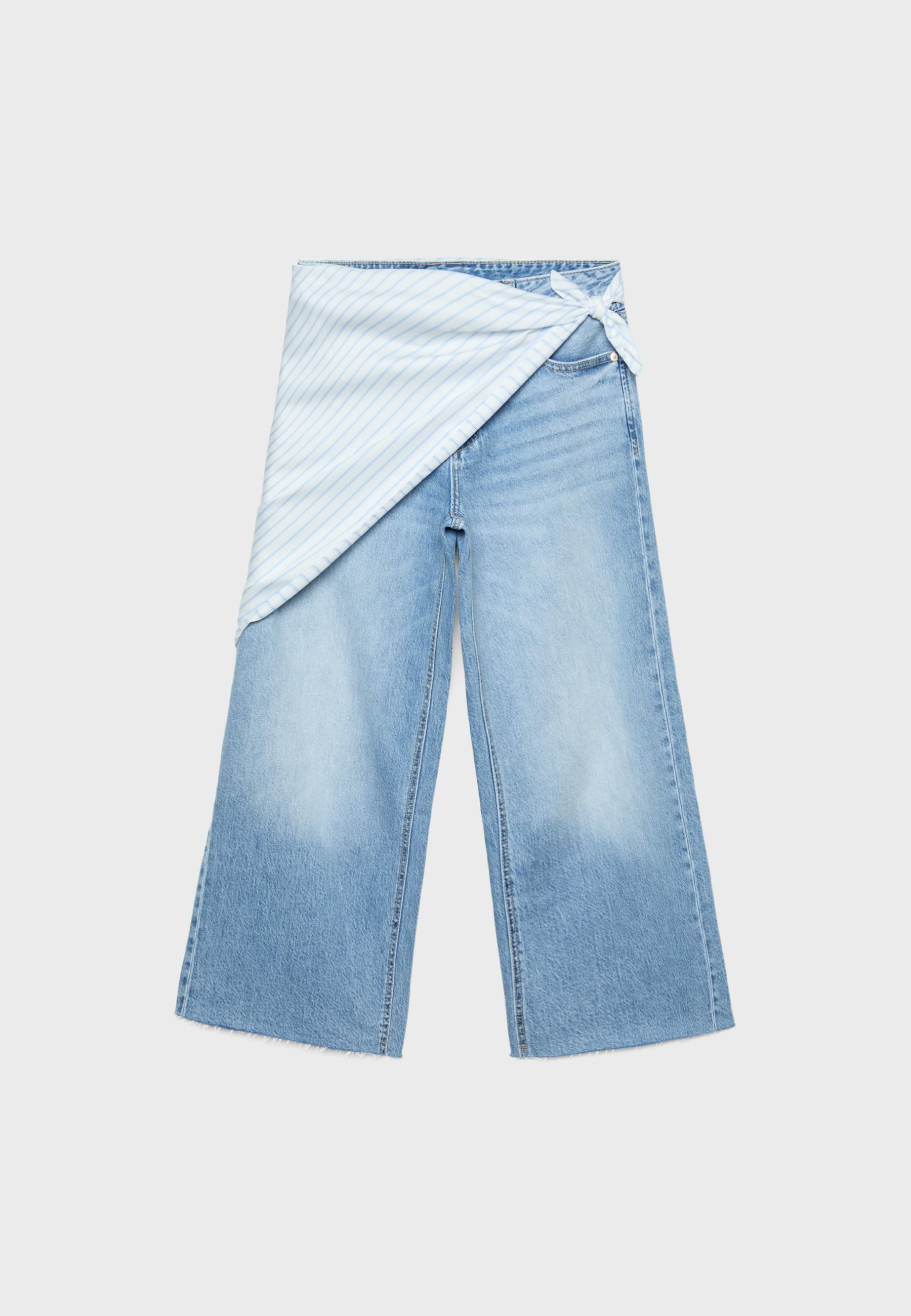 Culotte jeans with scarf detail — MEDIUM BLUE DENIM