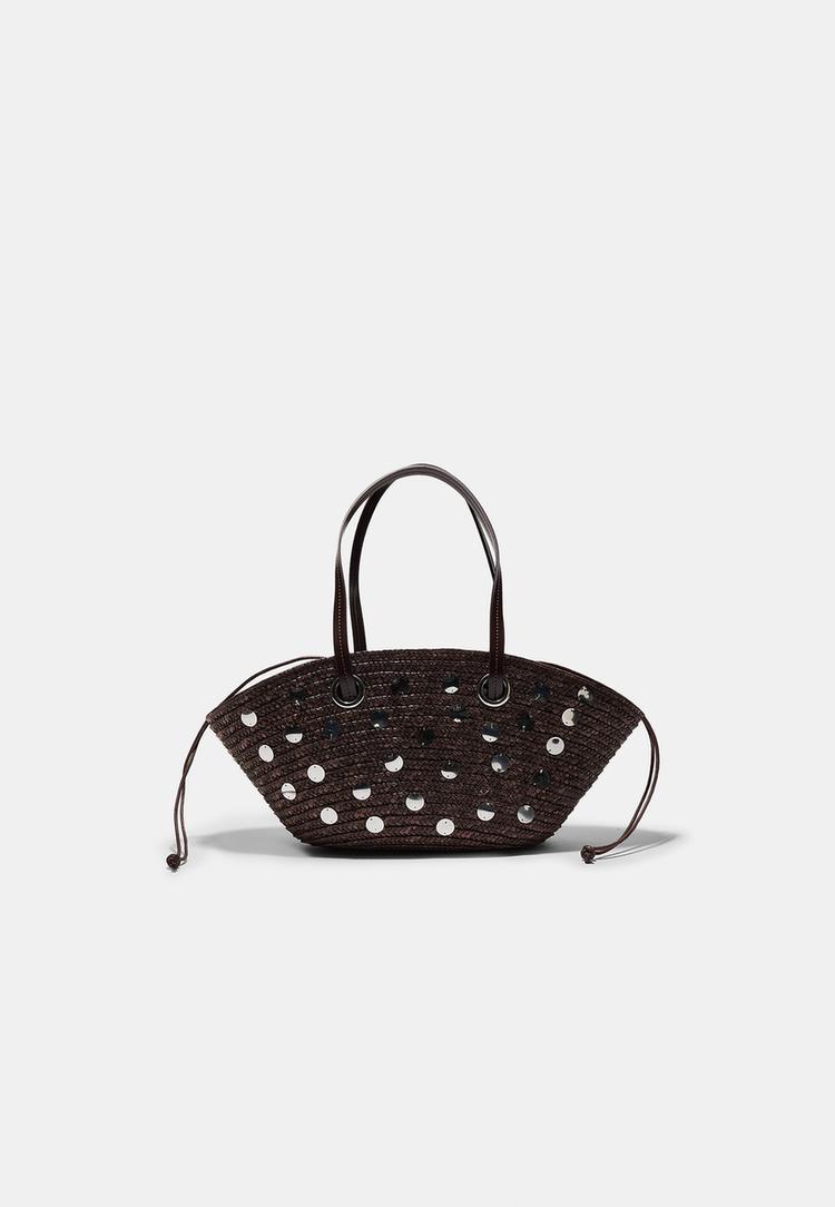 Stradivarius Τσάντα Ώμου Καλάθι Με Παγέτες Καφέ Os