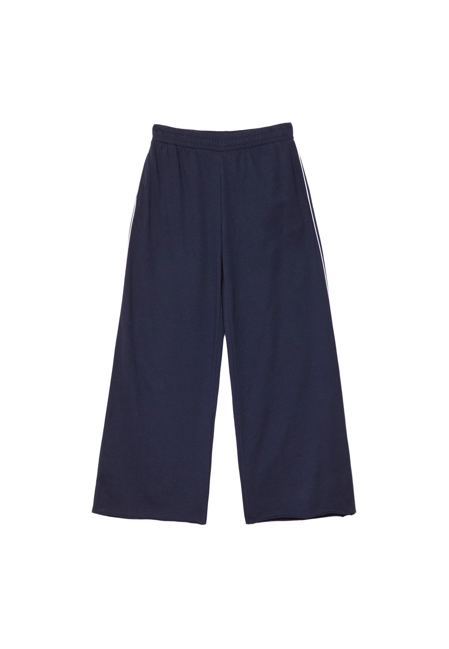 Wide-leg plush trousers with trim detail — Navy blue