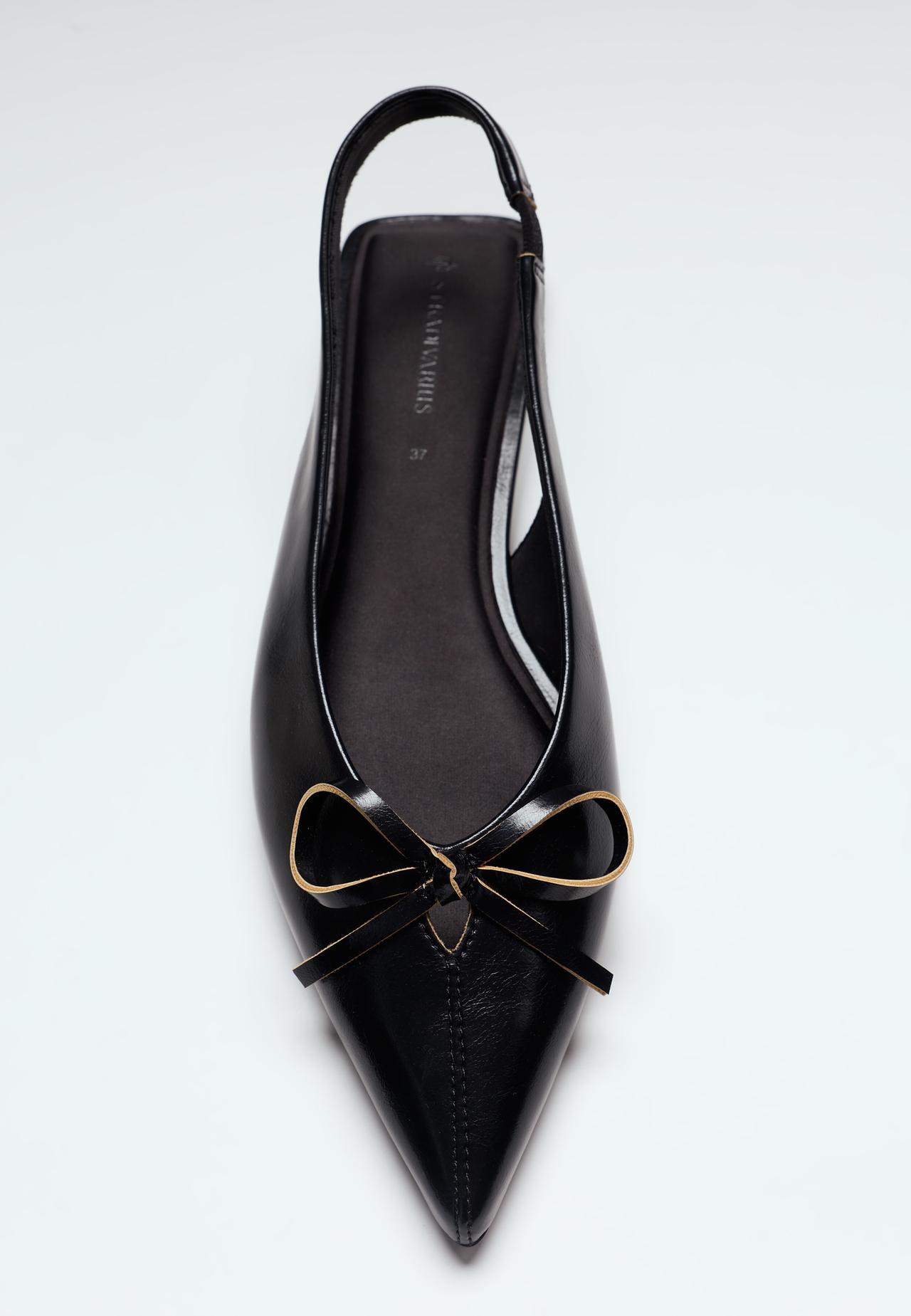 Pointed toe slingback ballerina pumps — BLACK