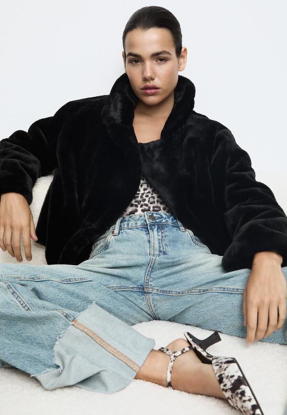 double breasted faux fur jacket