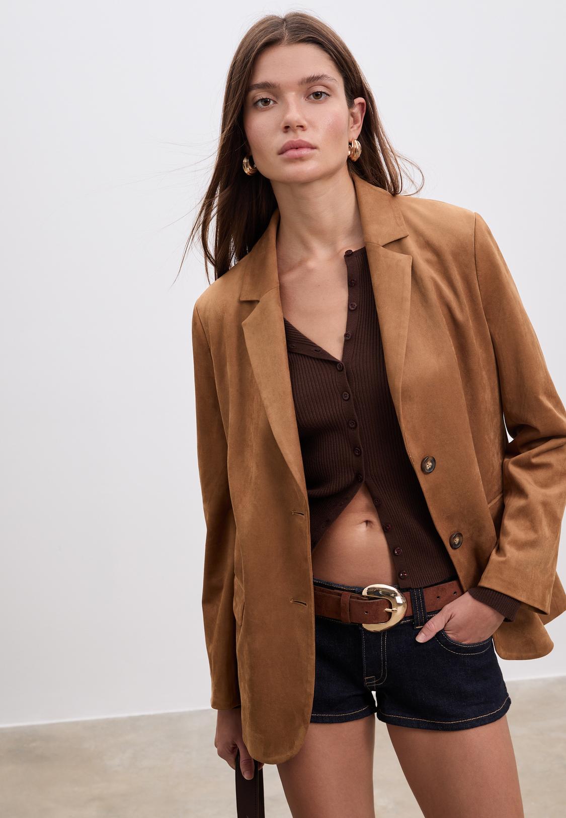 Blazer Veste Suede Femme Blazer Veste Cuir Femme Mi Longue Veste