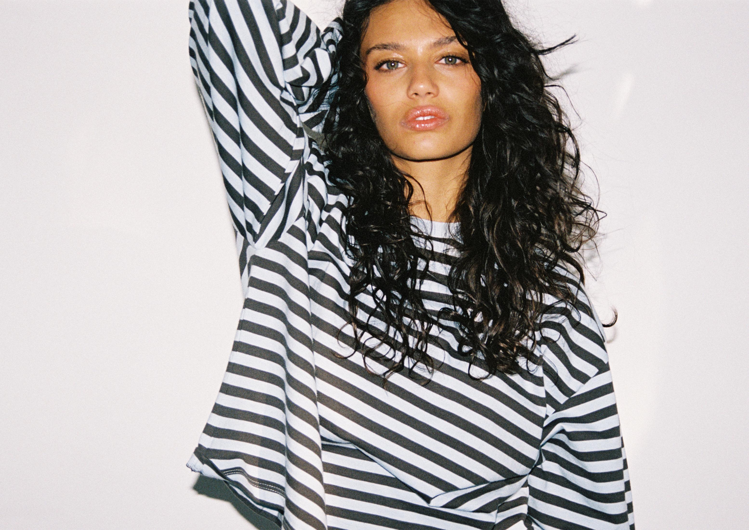 Striped long sleeve T-shirt — Sky blue