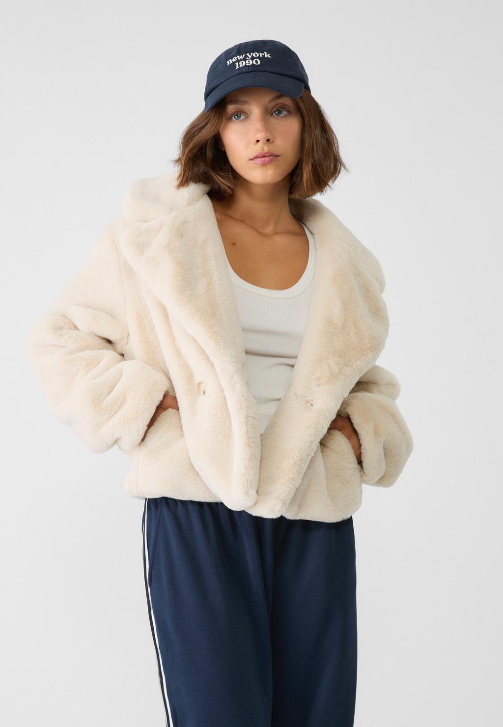 Double-breasted faux fur jacket