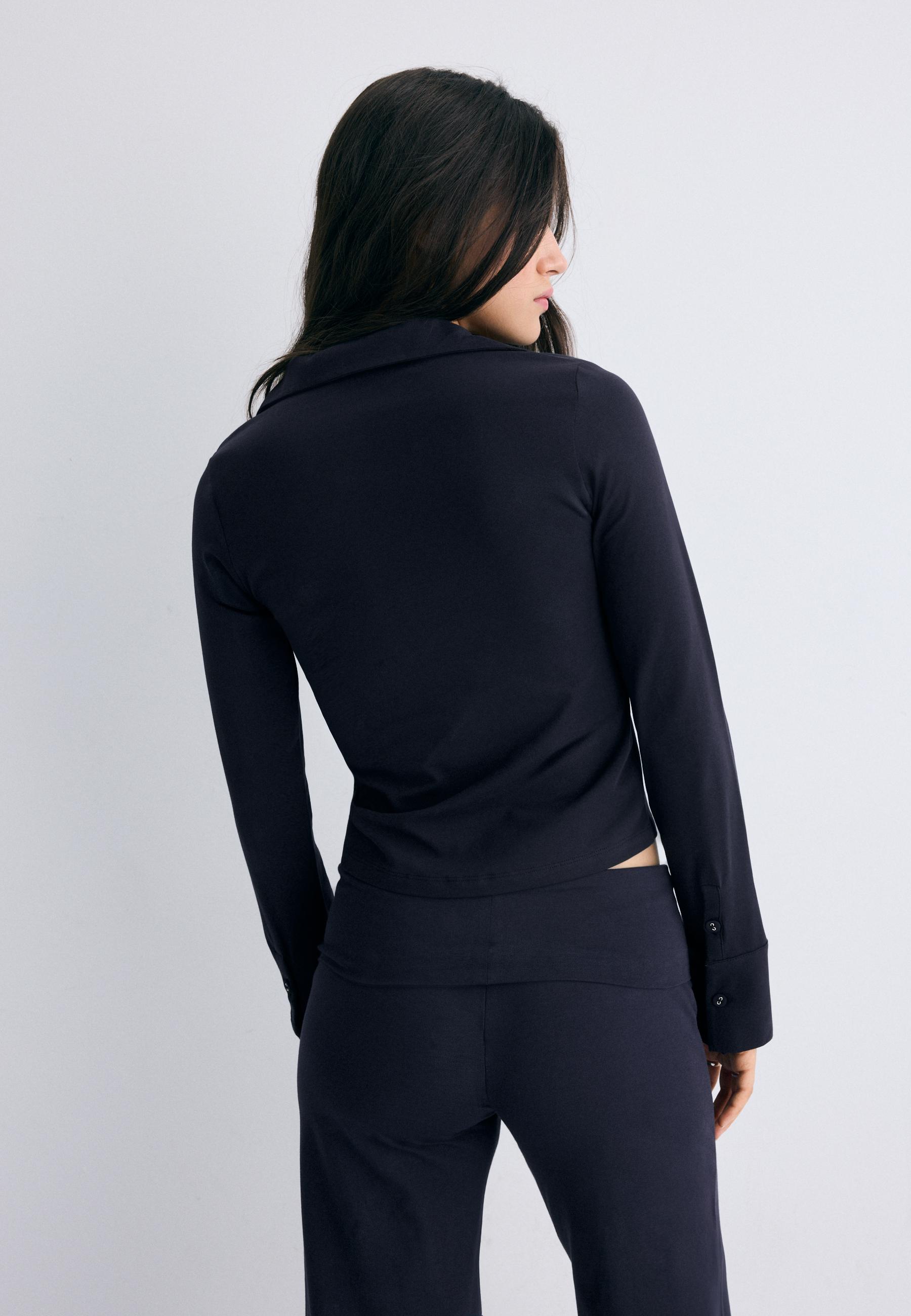 Knit shirt with buttons — Navy blue