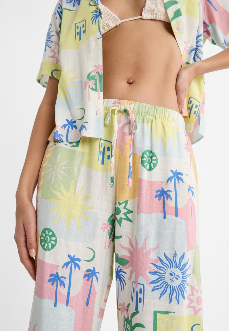 pantalon fluido estampado con lino