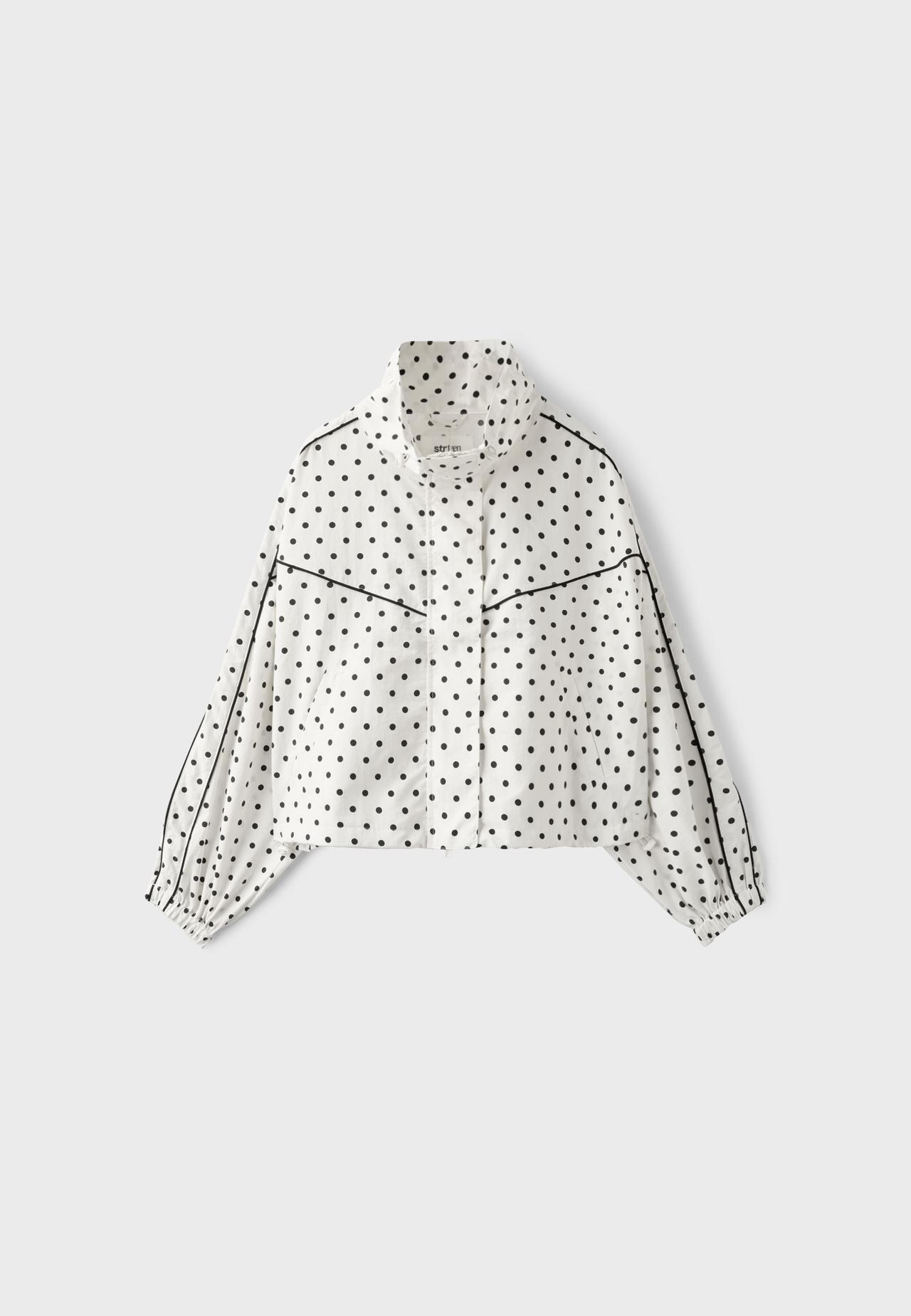 Polka dot windbreaker cropped jacket — Ecru