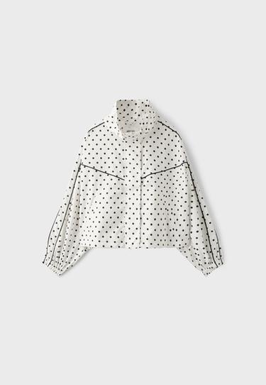 Polka dot windbreaker cropped jacket — Ecru 6