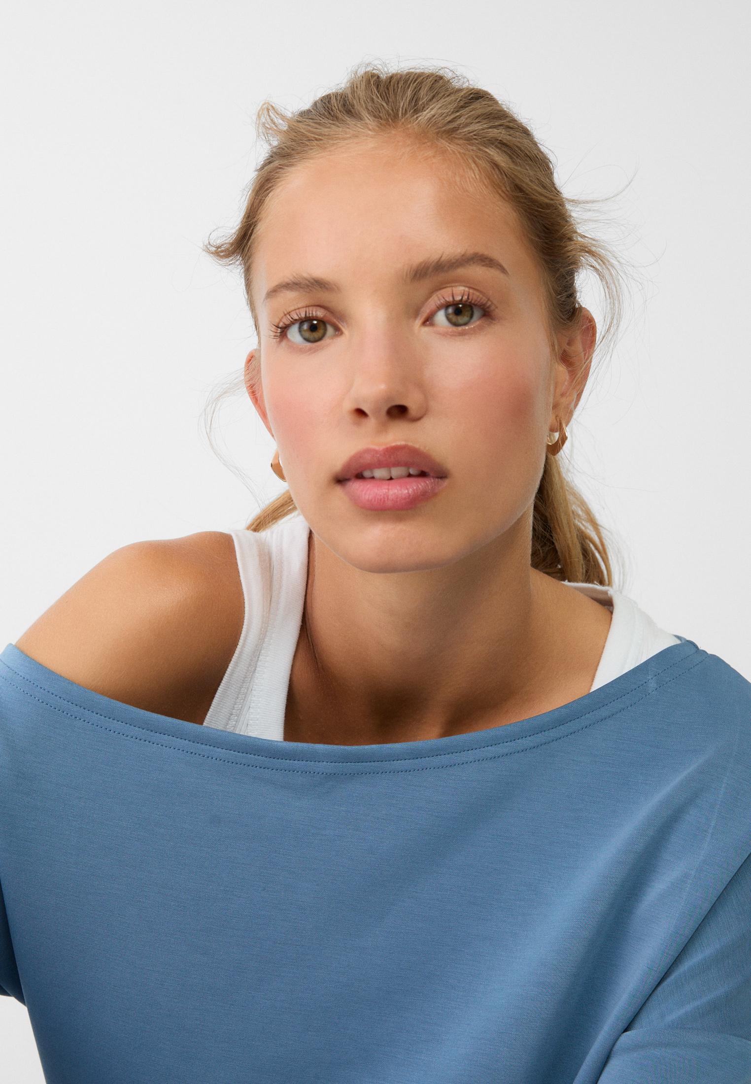 Soft-touch off-the-shoulder sweatshirt — Sky blue